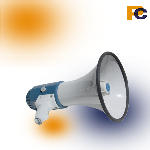 Blå og hvis megafon.