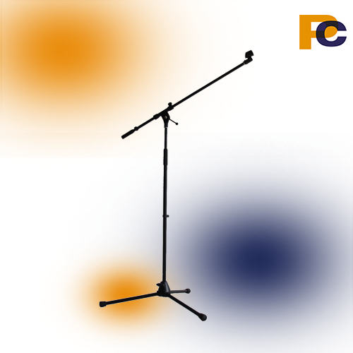 Sort mikrofonstativ.